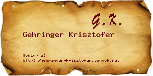 Gehringer Krisztofer névjegykártya